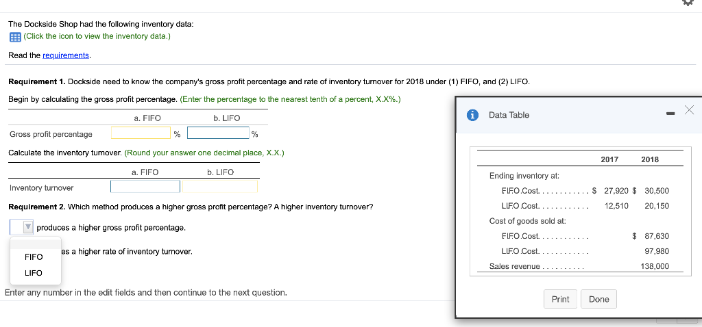icon to view the inventory data.)Read the requirements LOADING... .Requirement 1. DocksideDockside