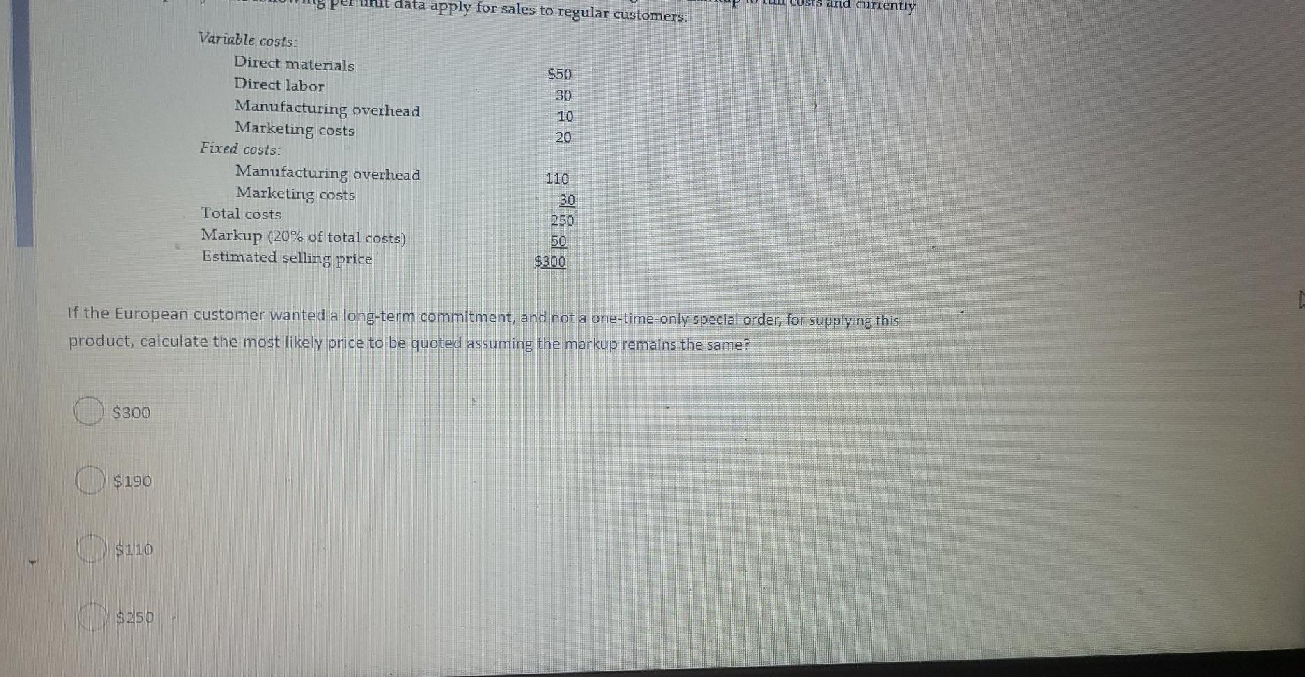  unit data apply for sales to regular customers: costs and currently