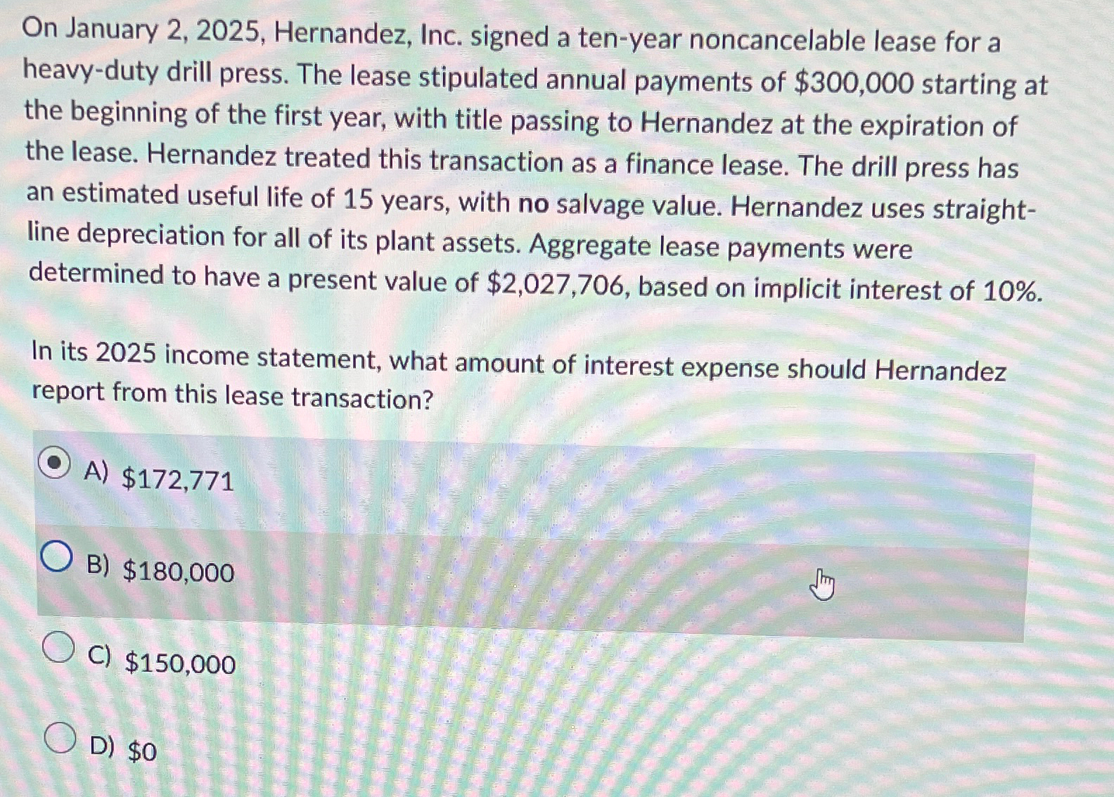  On January 2,2025, Hernandez, Inc. signed a ten-year noncancelable lease for