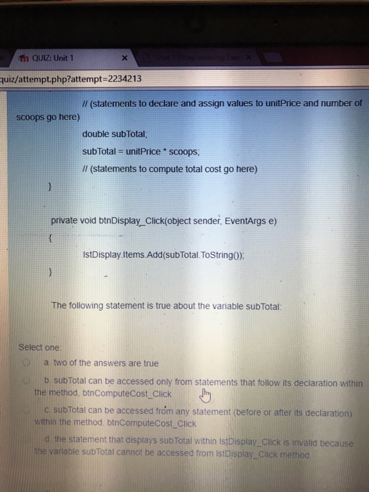 form that has two buttons btnComputeCost computes the sub total and total