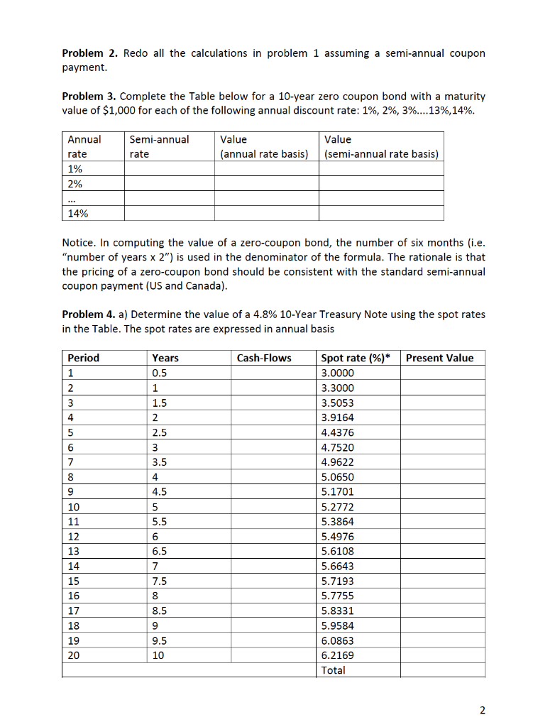  Problem 2. Redo all the calculations in problem 1 assuming a