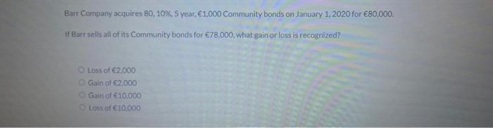 acquires 80,10%,5 year, 1,000 Community bonds on January 1,2020 for 680,000. Assume