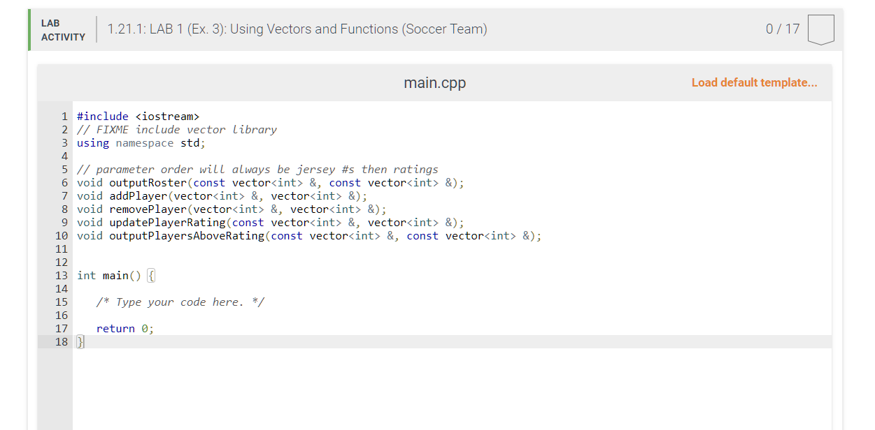 outputRoster(const vector &, const vector &); void addPlayer(vector &, vector &); void