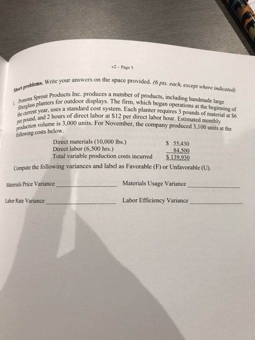  v2-Page 5 rs on the space provided. (6 pts. each, except