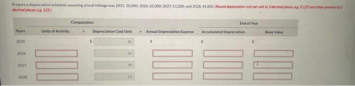 One bus was purchased on January 1, 2025, at a cost of