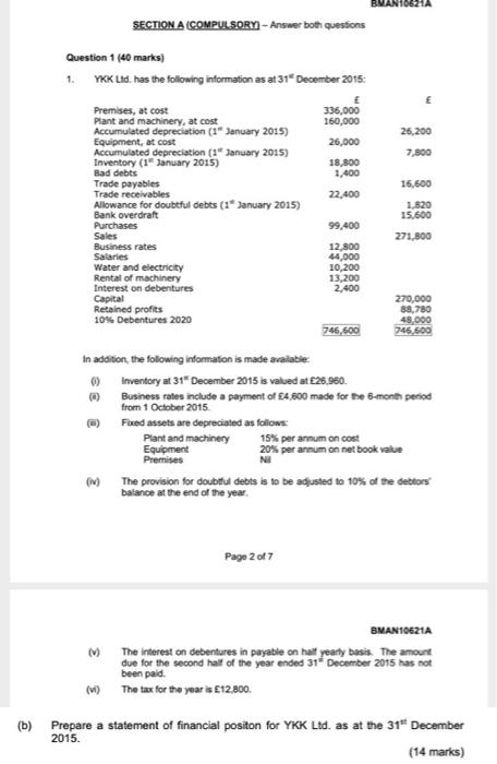  10621A E SECTION A (COMPULSORY) - Answer both questions Question 1