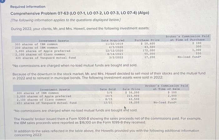 please answer correct Required information Comprehensive Problem 07-63 (LO 07-1, LO 07-2,