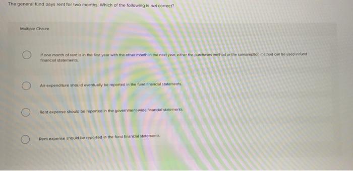 please help The general fund pays rent for two months. Which of