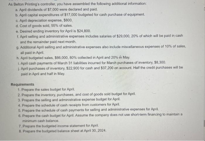 Thanks for your help. P-M:5-54B Completing a comprehensive budgeting problem-merchandising company Belton