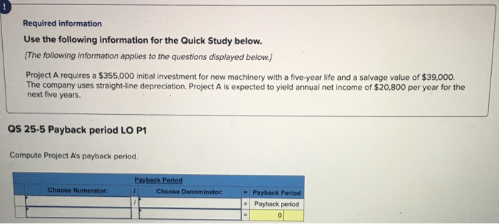  Required information Use the following information for the Quick Study below.