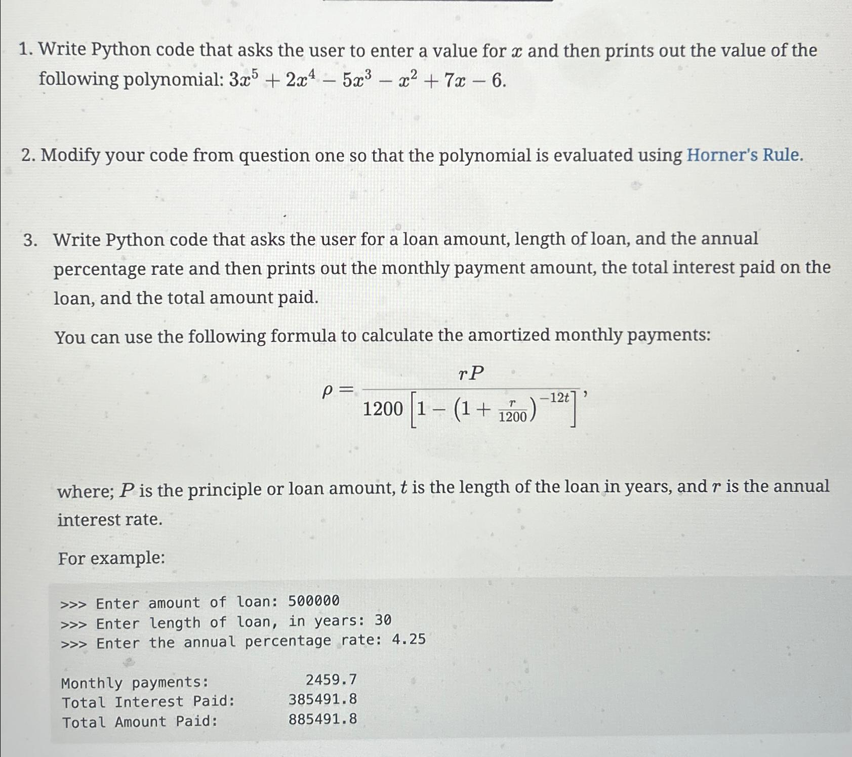  Write Python code that asks the user to enter a value