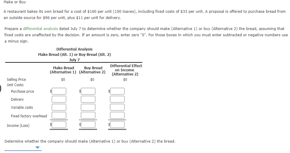  Make or Buy A restaurant bakes its own bread for a