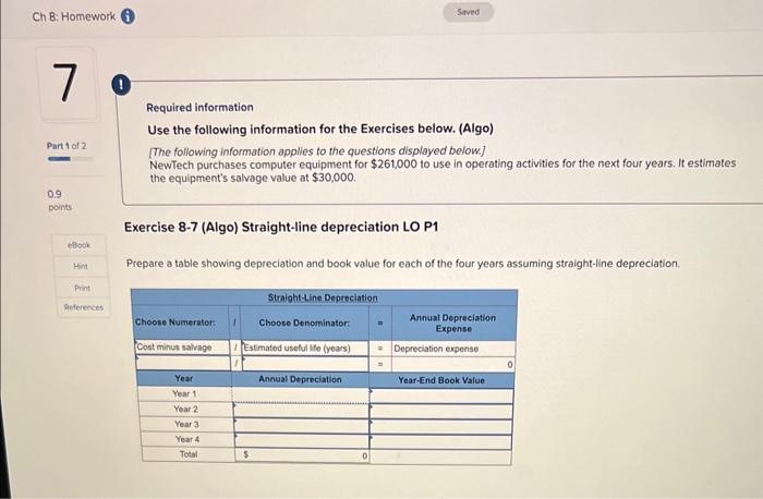  Required information Use the following information for the Exercises below. (Algo)