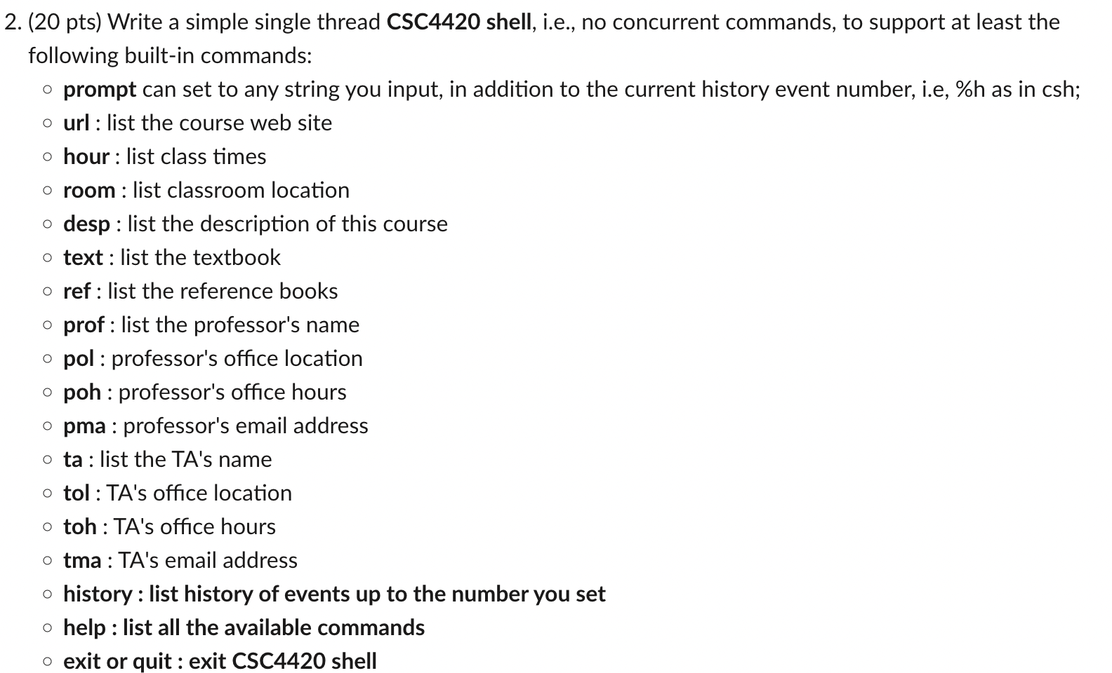  In C language 2. (20 pts) Write a simple single thread