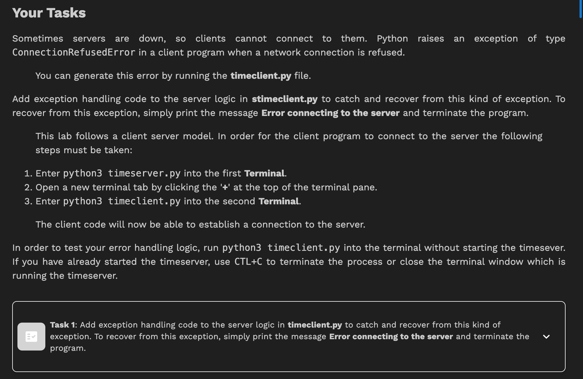  Your Tasks timeclient.py >dots Click to add a breakpoint timeclienthandler.py >dots