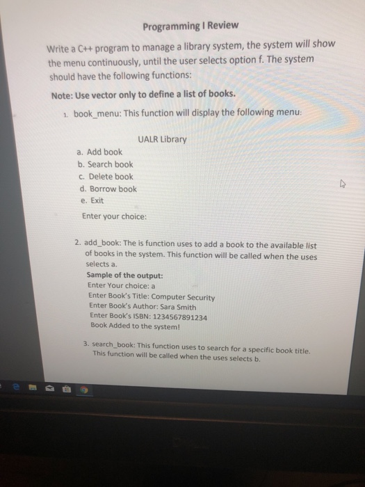 C++ programmingFunctions Programming I Review Write a C++ program to manage a