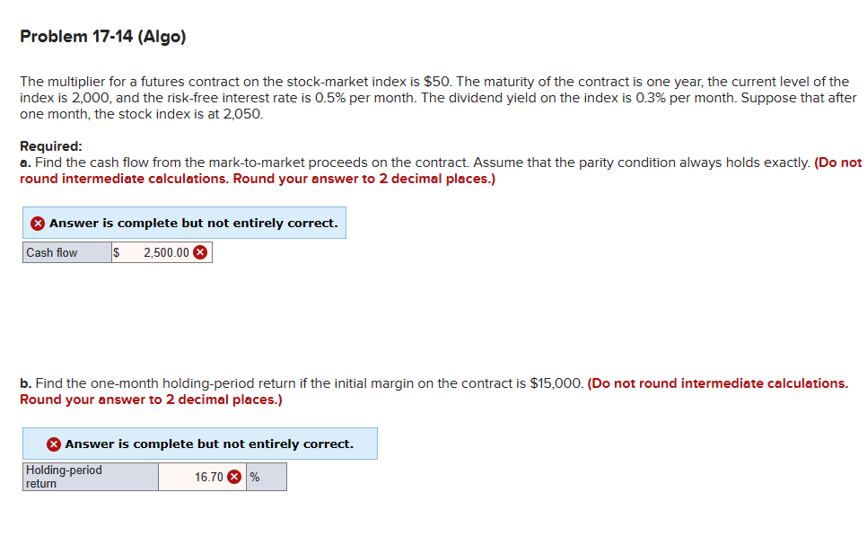  Problem 17-14(Algo) The multiplier for a futures contract on the stock-market