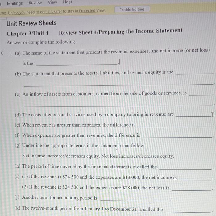  Mailings Review View Help Enable Editing ses. Unless you need to