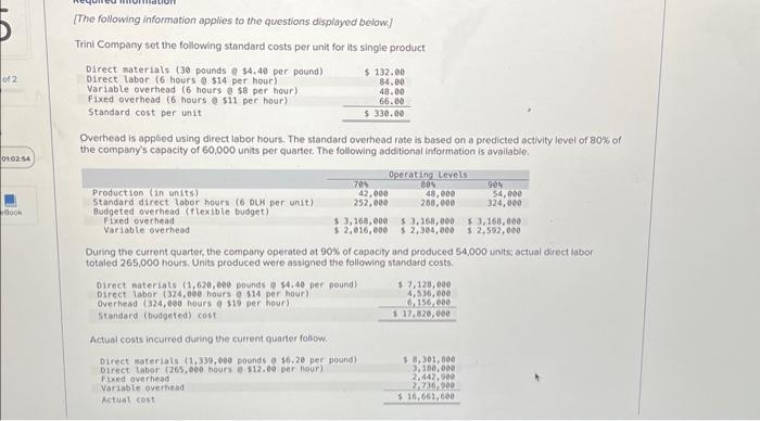  Required: 1. Compute the direct materials variance, including its price and