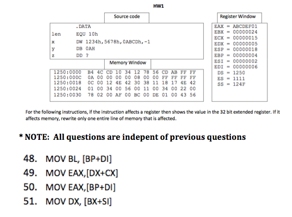 HW1 Source code Register Window DATA EQU 10h DW 1234h, 5678h,