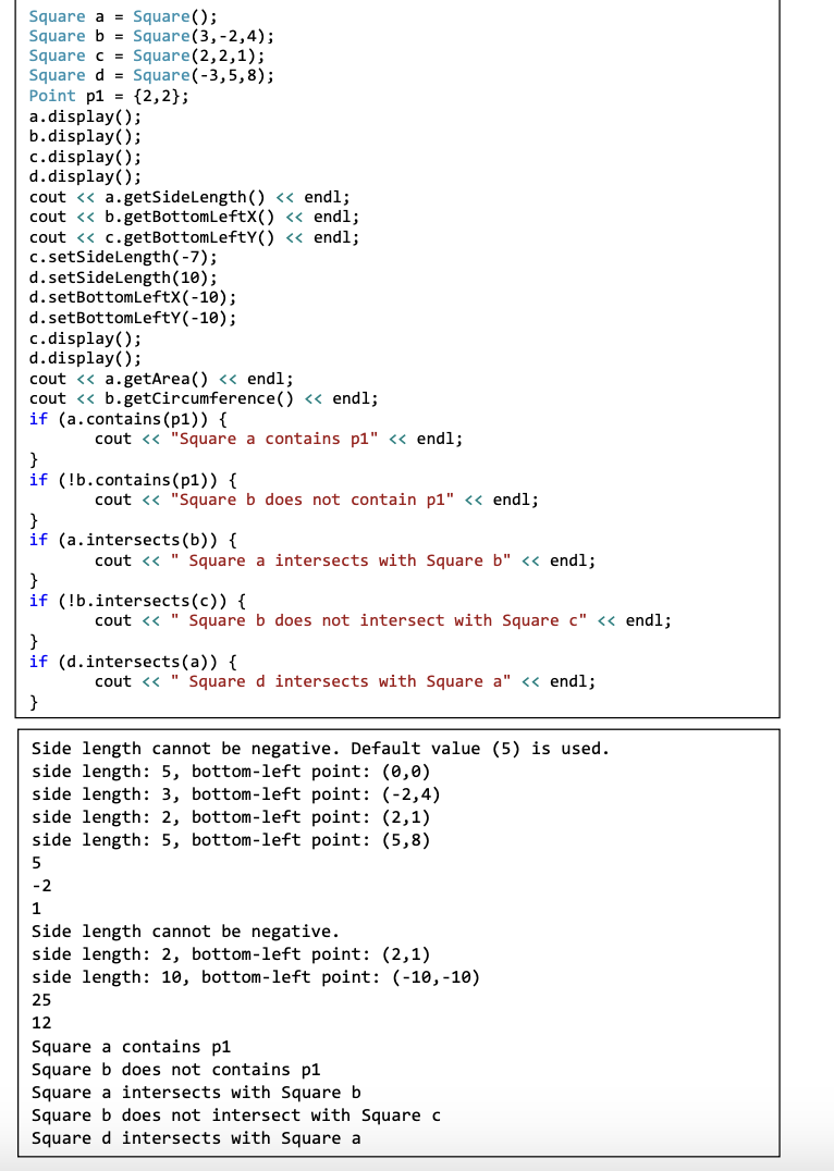 side length of the square as integer and bottom-left point of the