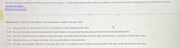 Assume petty cash ticket no. 47 was issued for the purchase of