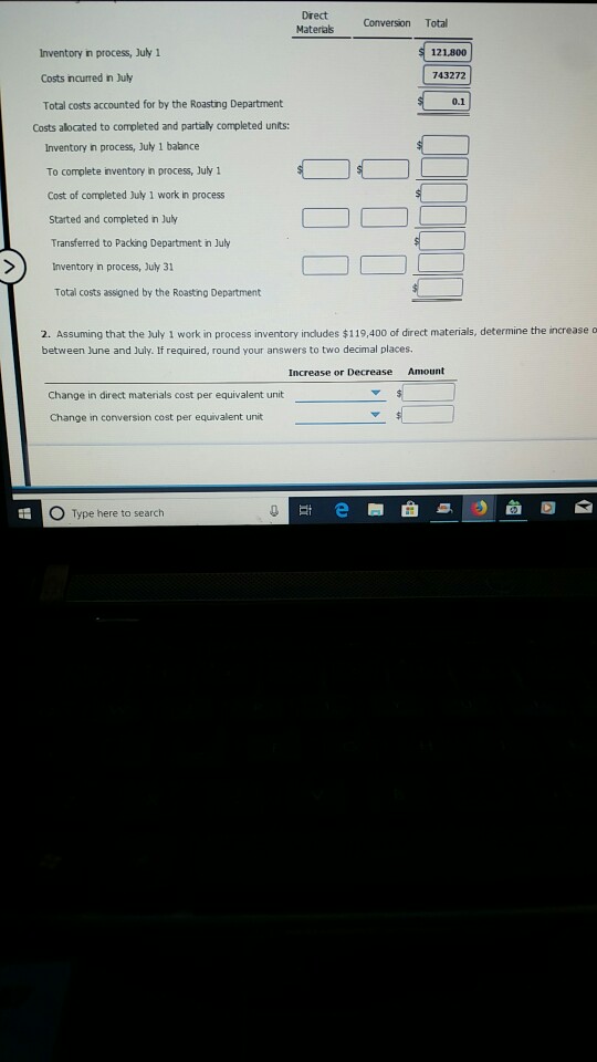  cost production report , increase or decrease amount Drect Materials Conversion