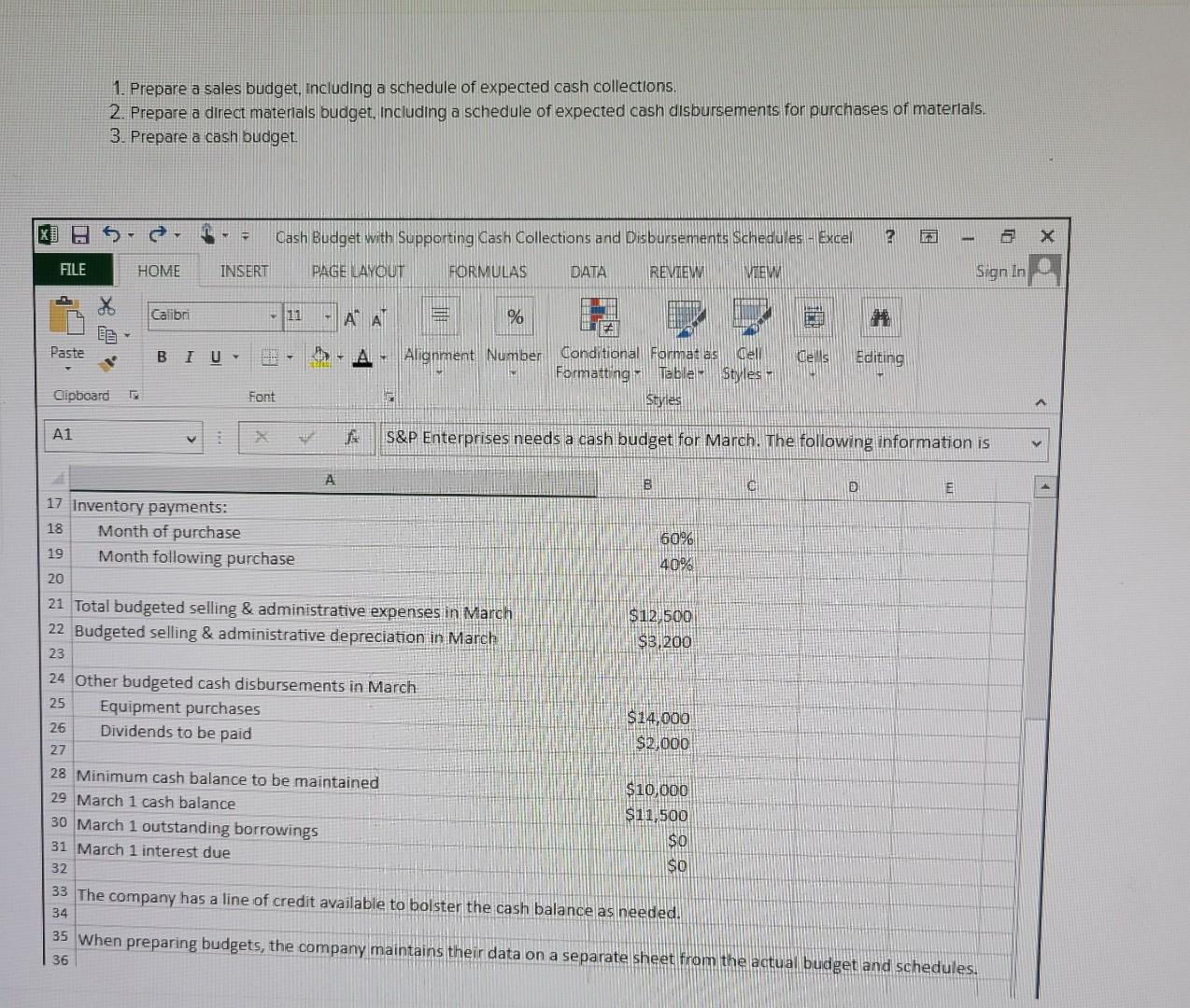 1. Prepare a sales budget. Including a schedule of expected cash collections.