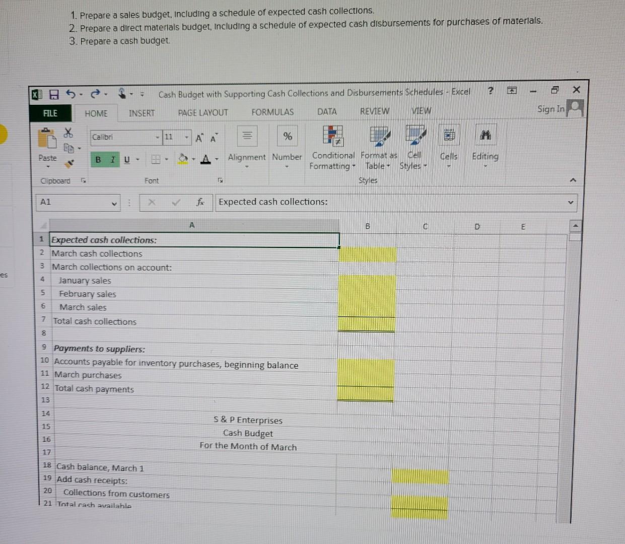 disbursements for purchases of materials. 3. Prepare a cash budget All answers