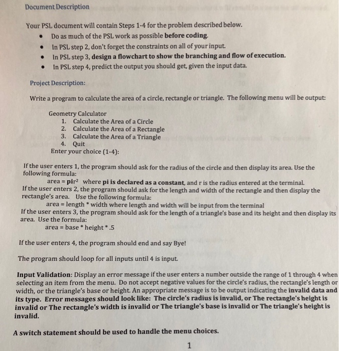  c++ program Document Description Your PSL document will contain Steps 1-4