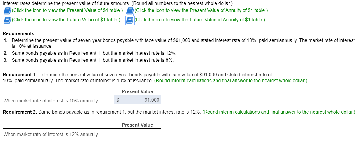 Please answer all three questions under Requirements Interest rates determine the present
