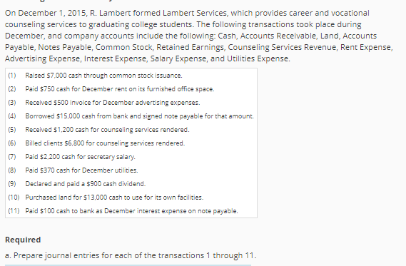  On December 1, 2015, R. Lambert formed Lambert Services, which provides