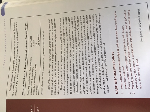 investment decision? BUSINESS INTERNATIONAL WILSON INTERNATIONAL INTERNATIONAL CAPITAL BUDGETING CASE II Wilson