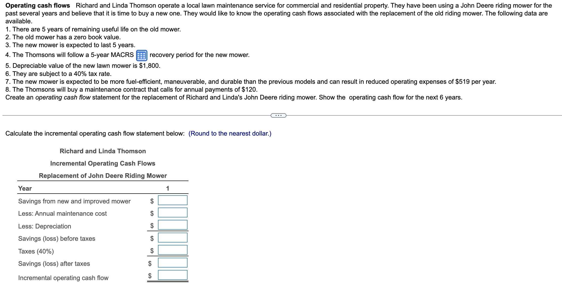 Question 6 Chapter 11 redo redo Operating cash flows Richard and Linda