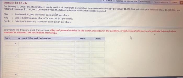  CALCULATOR HADC MESSAGE MY TESTRUCTOR Exercise 13-07 ab on January 1,