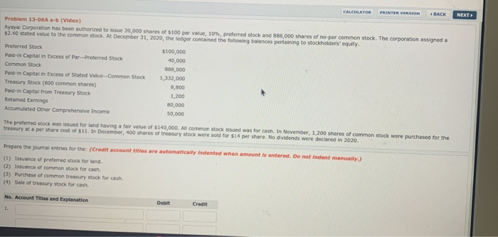 CALCULATOR PRINTER VERSION BACK NEXT Problem 13-06A -b (Video) Ayuyal Corporation