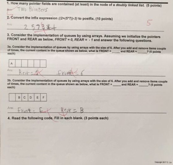  1. How many pointer fields are contained (at least) in the