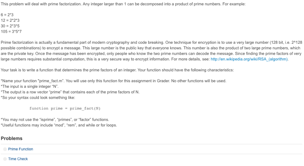 Solve using MatLab This problem will deal with prime factorization. Any integer