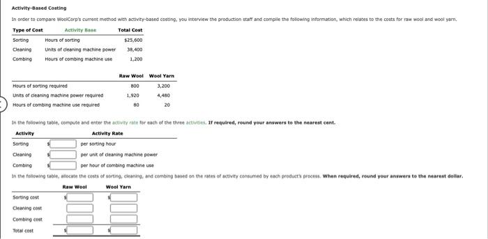 Probleme Activity-Based Costing wooicorp assigning overhead to products. You've just been hired