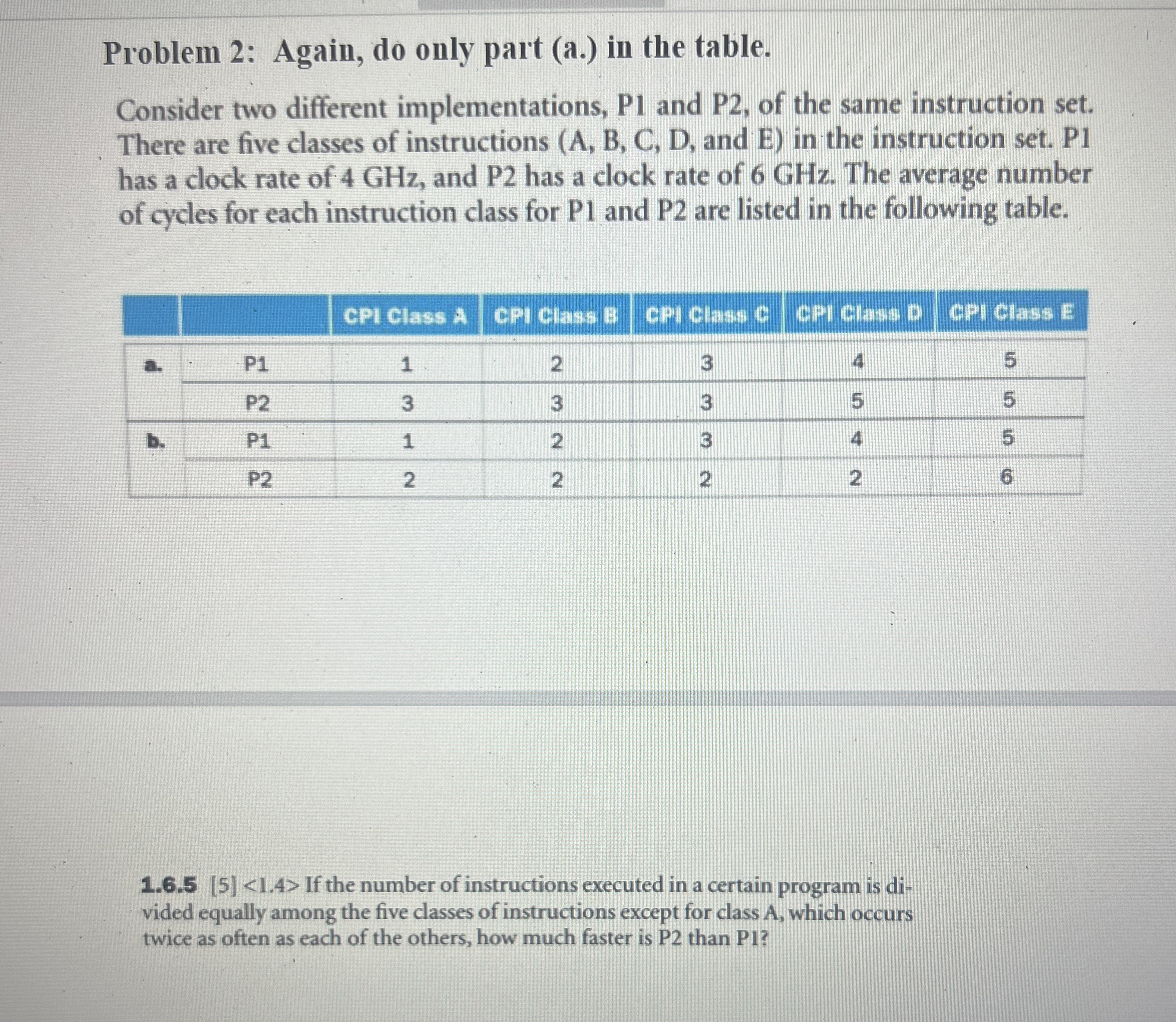  Problem 2: Again, do only part (a.) in the table. Consider