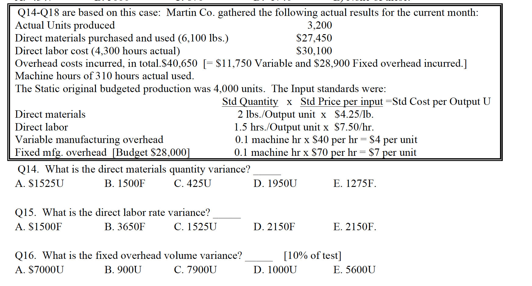 Question 16 | Q14-Q18 are based on this case: Martin Co. gathered