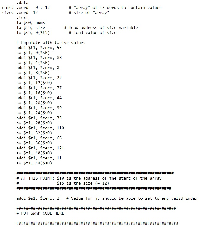 .data nums .word 0: 12 size: .word 12 # "array" of
