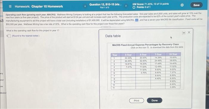  Homework: Chapter 10 Homework Question 12, B10-15 (sta. HW Score 71.43%,