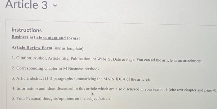  Instructions Business article content and format Article Review Form (use as