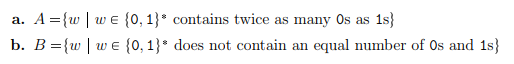 Construct a Turing Machine for the following languages. a. A {w I