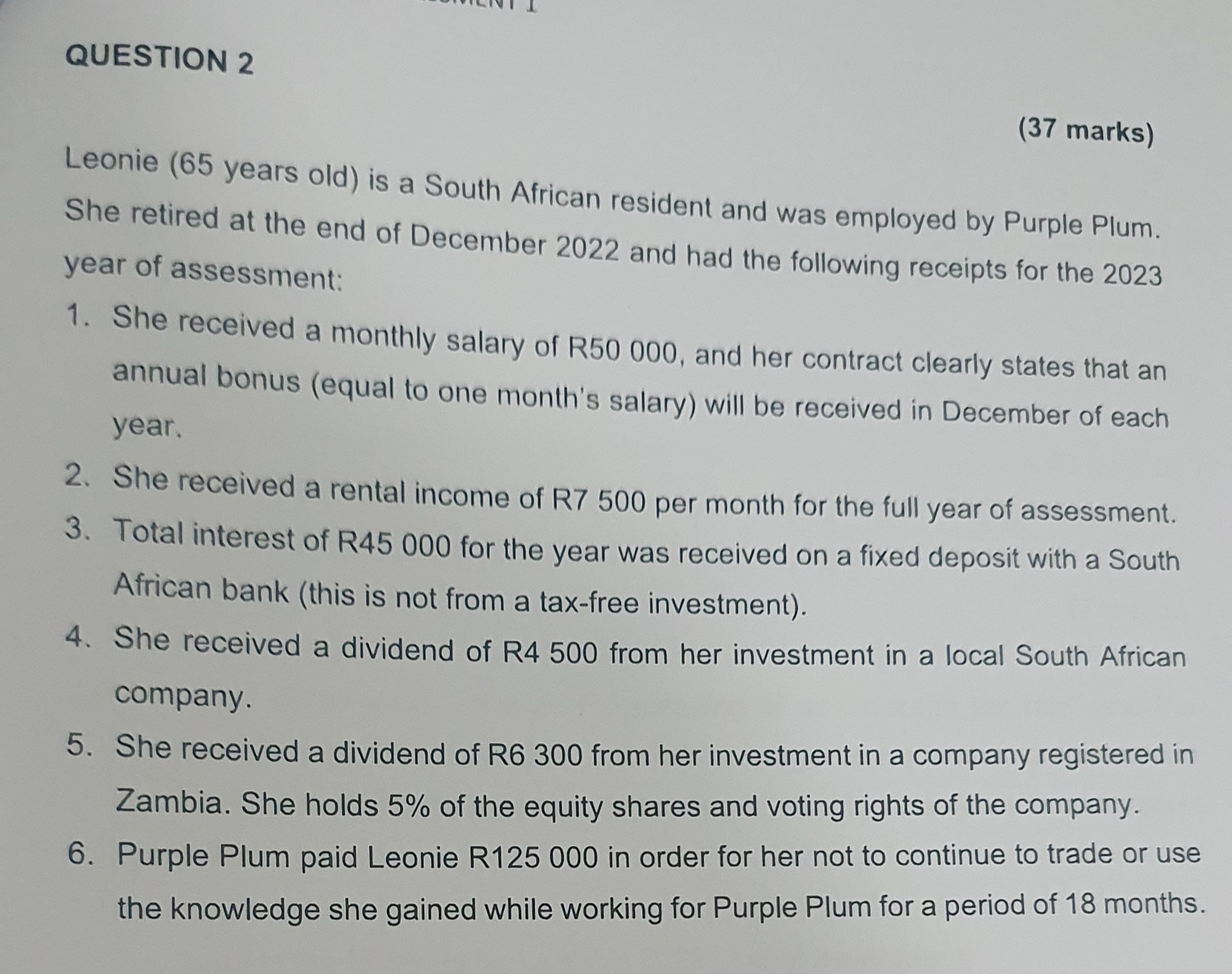 African resident and was employed by Purple Plum. She retired at the