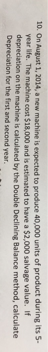  10. On August 1, 2014, a new machine is expected to