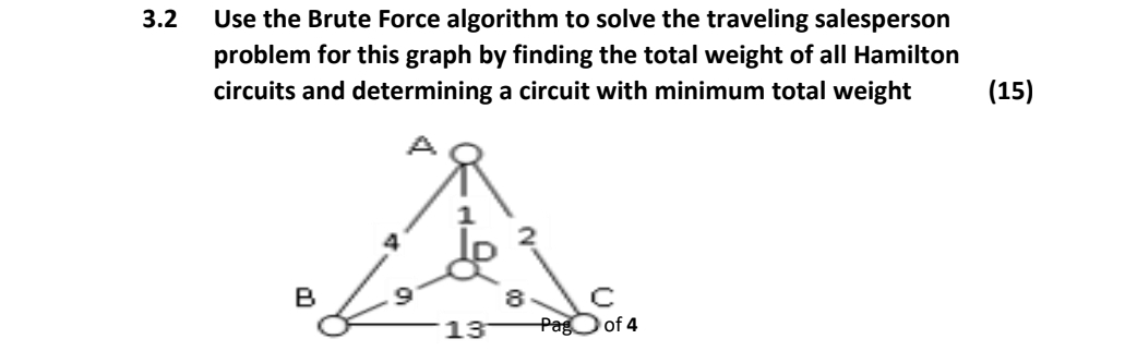 3.2 Use the Brute Force algorithm to solve the traveling salesperson