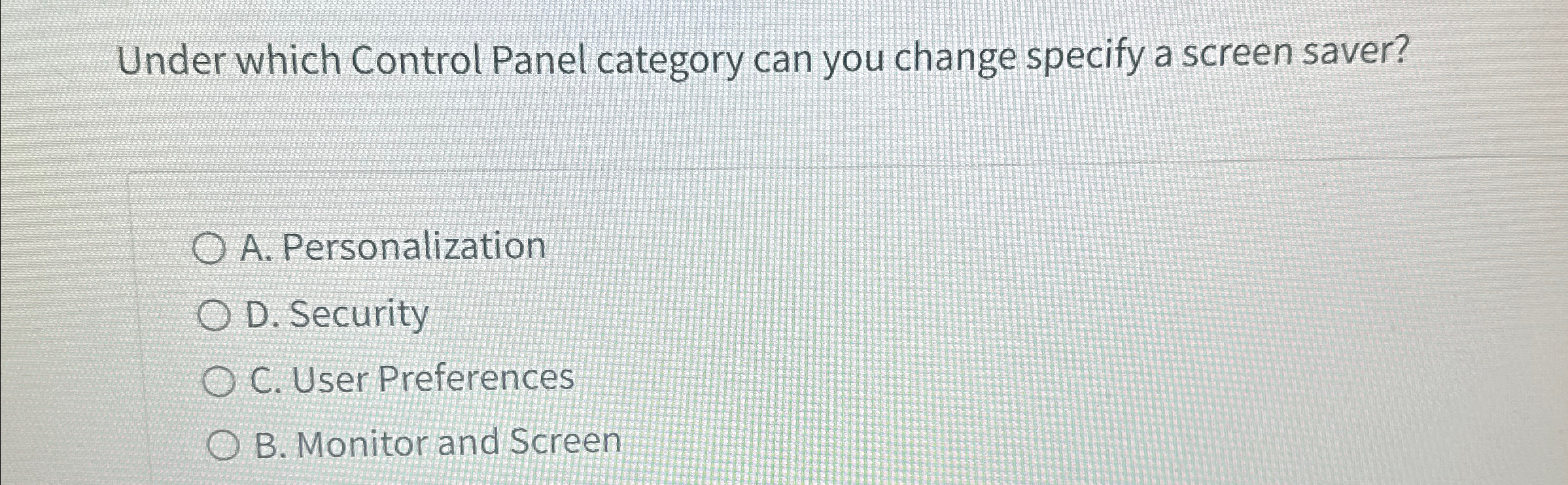  Under which Control Panel category can you change specify a screen