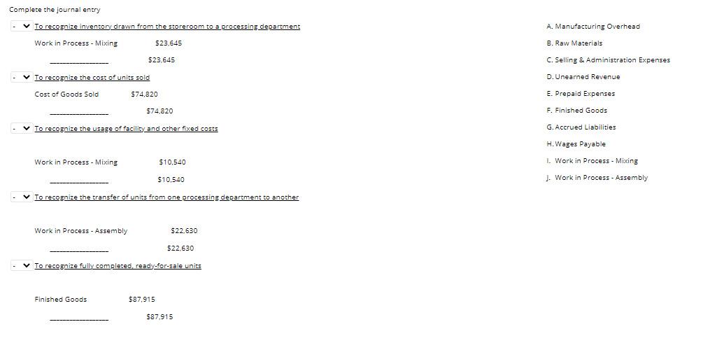  Complete the journal entry . To recognize inventory drawn from the